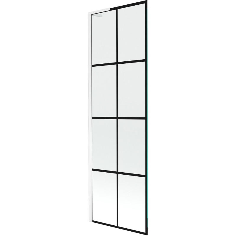 Mexen Next L bath screen 1-wing 60 x 150 cm, black grid, white - 895-060-000-03-77-20