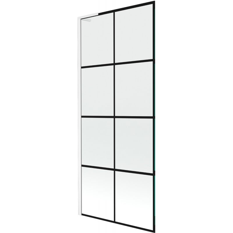 Mexen Next L parawan nawannowy 1-skrzydłowy 80 x 150 cm, czarna kratka, biały - 895-080-000-03-77-20