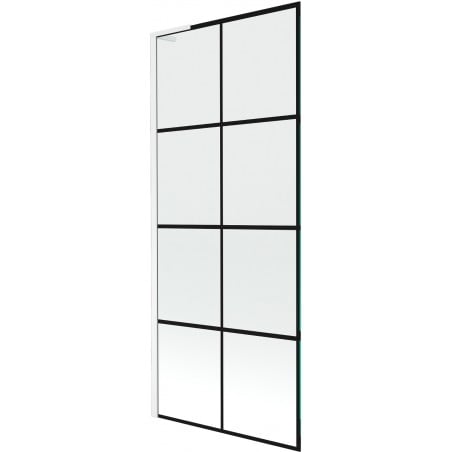 Mexen Next L parawan nawannowy 1-skrzydłowy 80 x 150 cm, czarna kratka, biały - 895-080-000-03-77-20