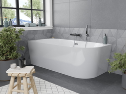 Mexen Mia vrijstaande hoekbad links 150 x 75 cm, wit, overloop chroom - 52691507500L-01