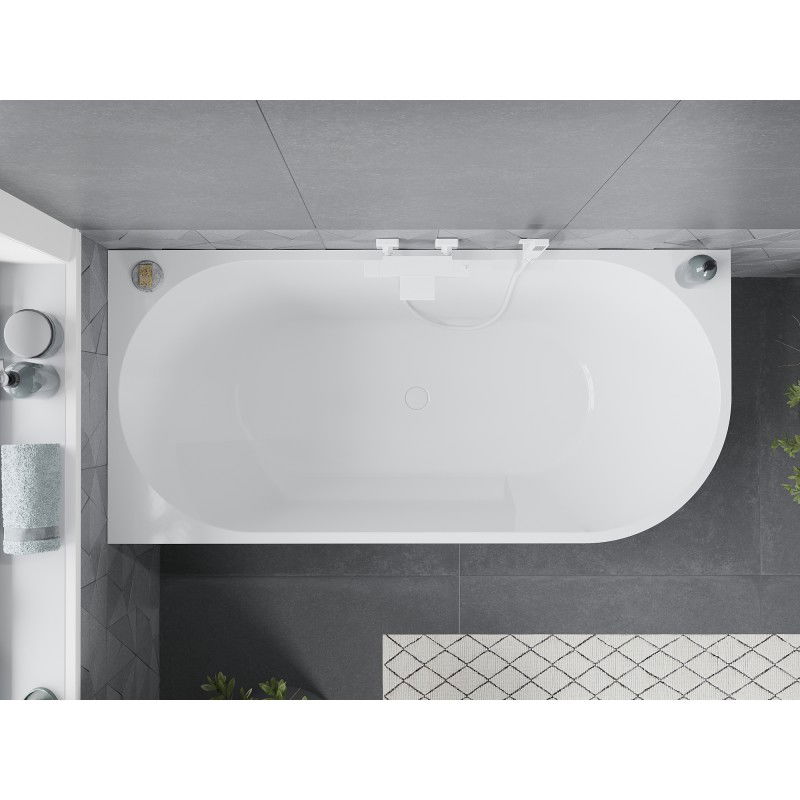 Mexen Mia vasca da bagno freestanding ad angolo sinistro 150 x 75 cm, bianca, troppopieno bianco - 52691507500L-20