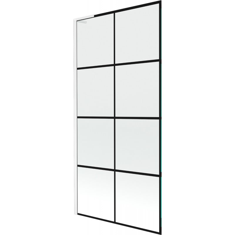 Mexen Next L Badewannenabtrennung 1-flügelig 90 x 150 cm, schwarzes Muster, weiß - 895-090-000-03-77-20