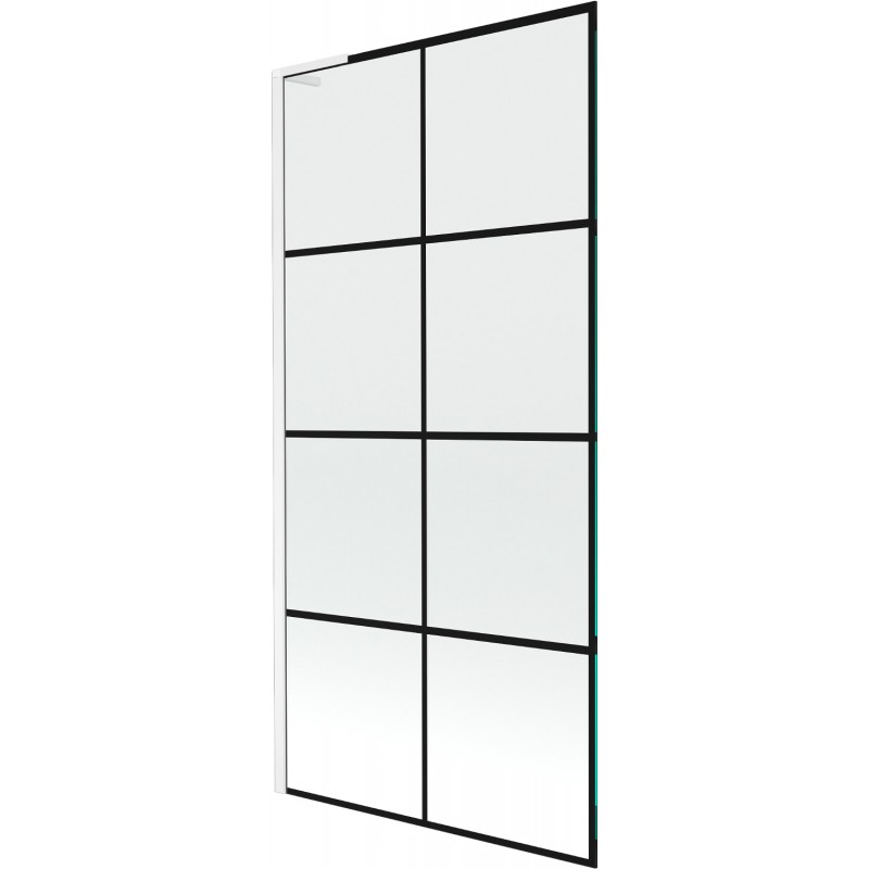 Mexen Next L parawan nawannowy 1-skrzydłowy 90 x 150 cm, czarna kratka, biały - 895-090-000-03-77-20