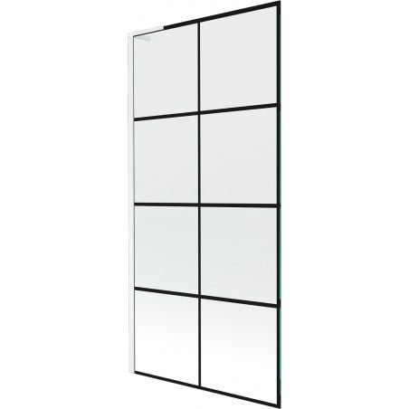 Mexen Next L Badewannenabtrennung 1-flügelig 90 x 150 cm, schwarzes Muster, weiß - 895-090-000-03-77-20