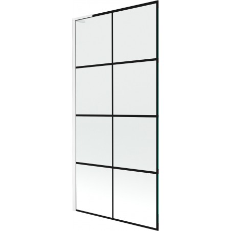 Mexen Next L panel de bañera 1 ala 90 x 150 cm, cuadrícula negra, blanco - 895-090-000-03-77-20
