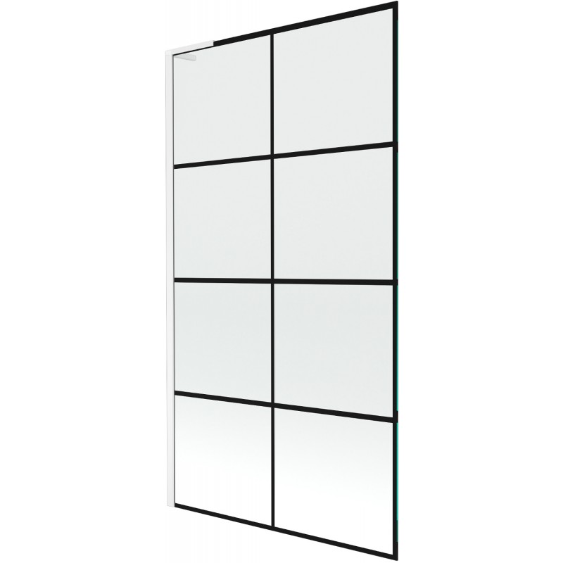 Mexen Next L 1-flillege Buedewand mat Ofschloss 100 x 150 cm, schwaarz Gitter, wäiss - 895-100-000-03-77-20