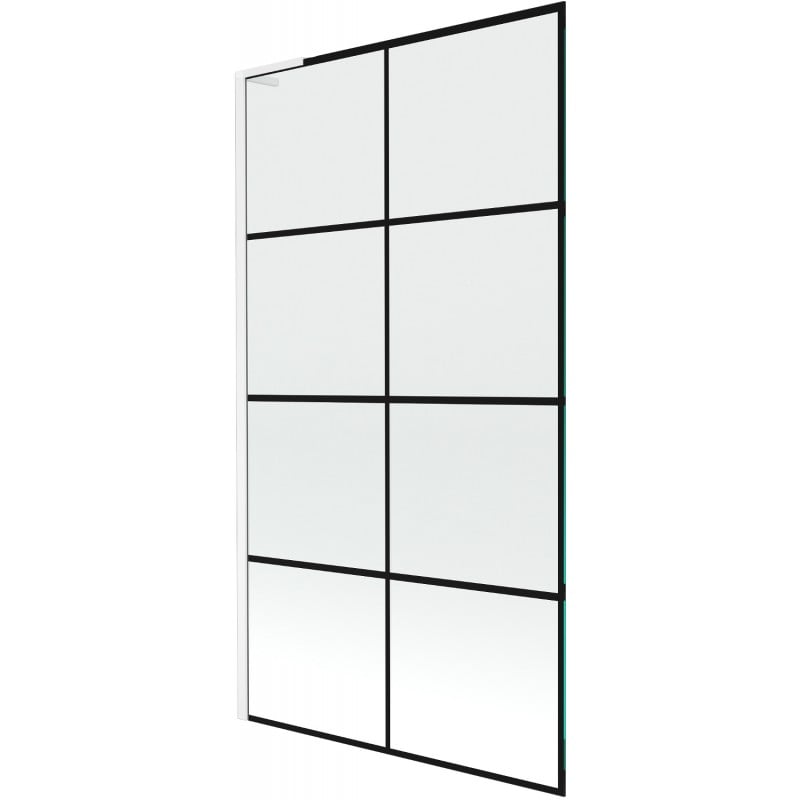 Mexen Next L one-wing bath screen 100 x 150 cm, black grid, white - 895-100-000-03-77-20
