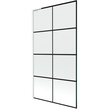 Mexen Next L duschavskärm 1-vik 100 x 150 cm, svart rutnät, vit - 895-100-000-03-77-20