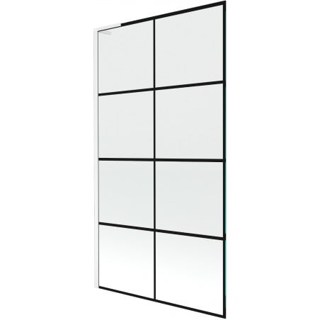 Mexen Next L one-wing bath screen 100 x 150 cm, black grid, white - 895-100-000-03-77-20