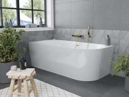 Mexen Mia freestanding corner bathtub left 150 x 75 cm, white, brushed gold overflow - 52691507500L-55