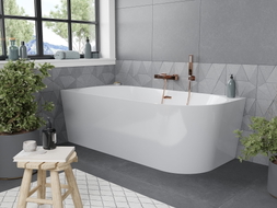 Mexen Mia vann vabal seisev nurgeline vasak 150 x 75 cm, valge, ülevool roosa kuld - 52691507500L-60