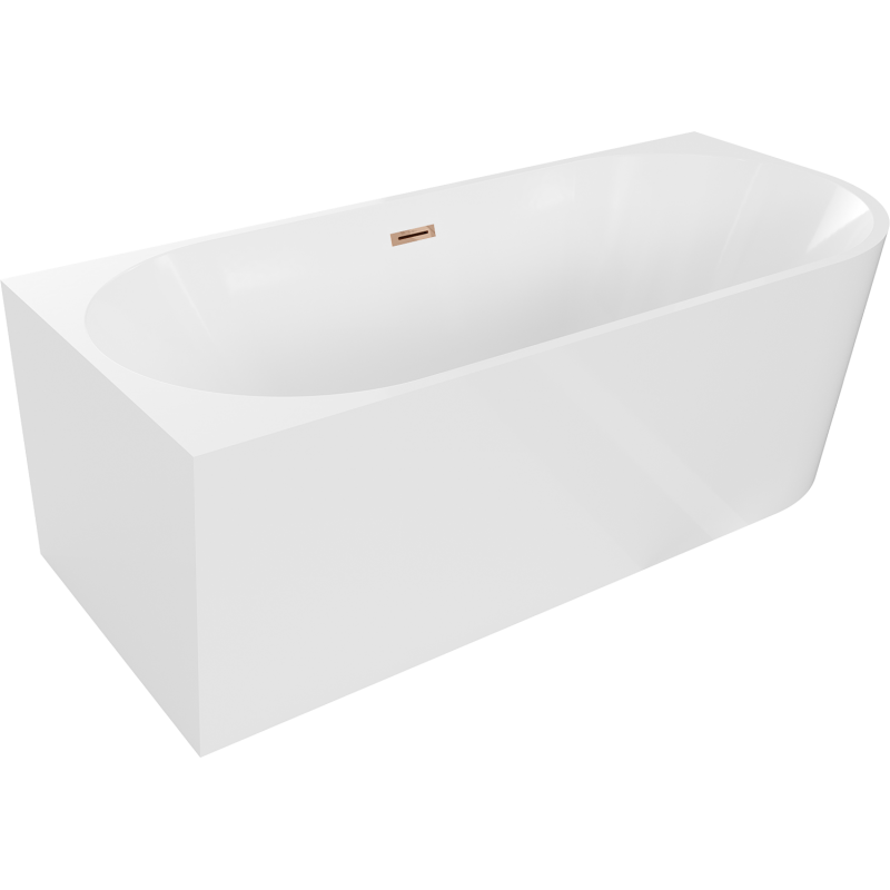 Mexen Mia vasca da bagno freestanding angolare sinistra 150 x 75 cm, bianca, troppo pieno oro rosa - 52691507500L-60