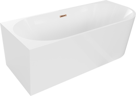 Mexen Mia freistehende linke Eckbadewanne 150 x 75 cm, weiß, mit roségoldem Überlauf - 52691507500L-60