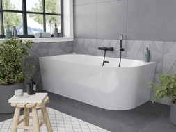 Mexen Mia freestanding corner bathtub left 150 x 75 cm, white, black overflow - 52691507500L-70