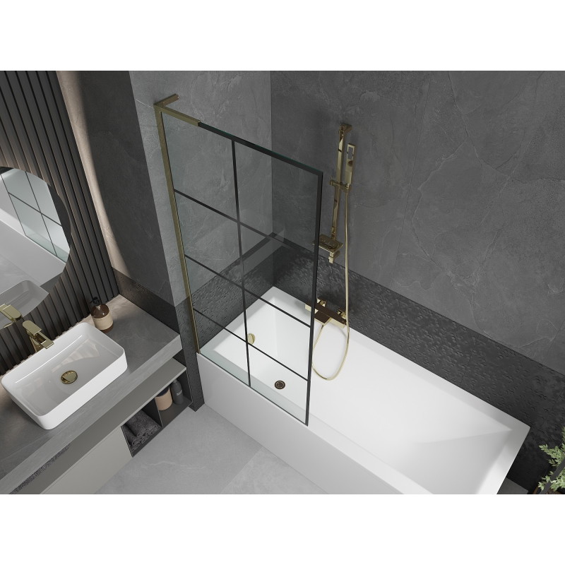 Mexen Next L vannisirm 1-leheline 80 x 150 cm, must ruudustik, kuldne - 895-080-000-03-77-50