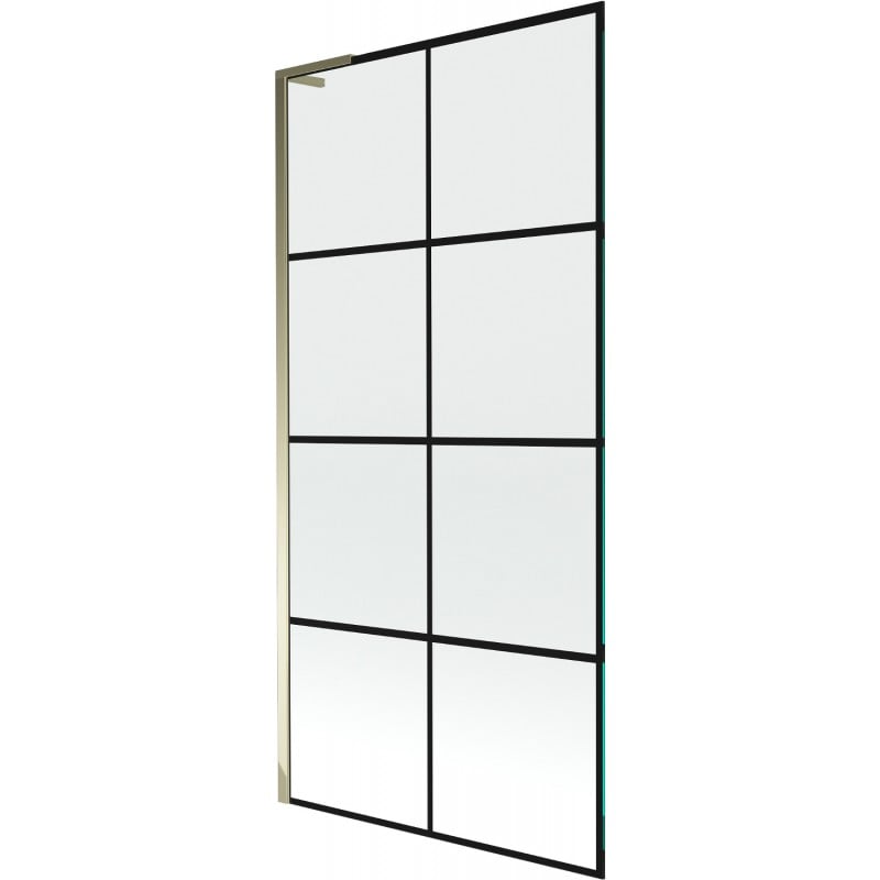 Mexen Next L 1-panel bath screen 90 x 150 cm, black grid, gold - 895-090-000-03-77-50