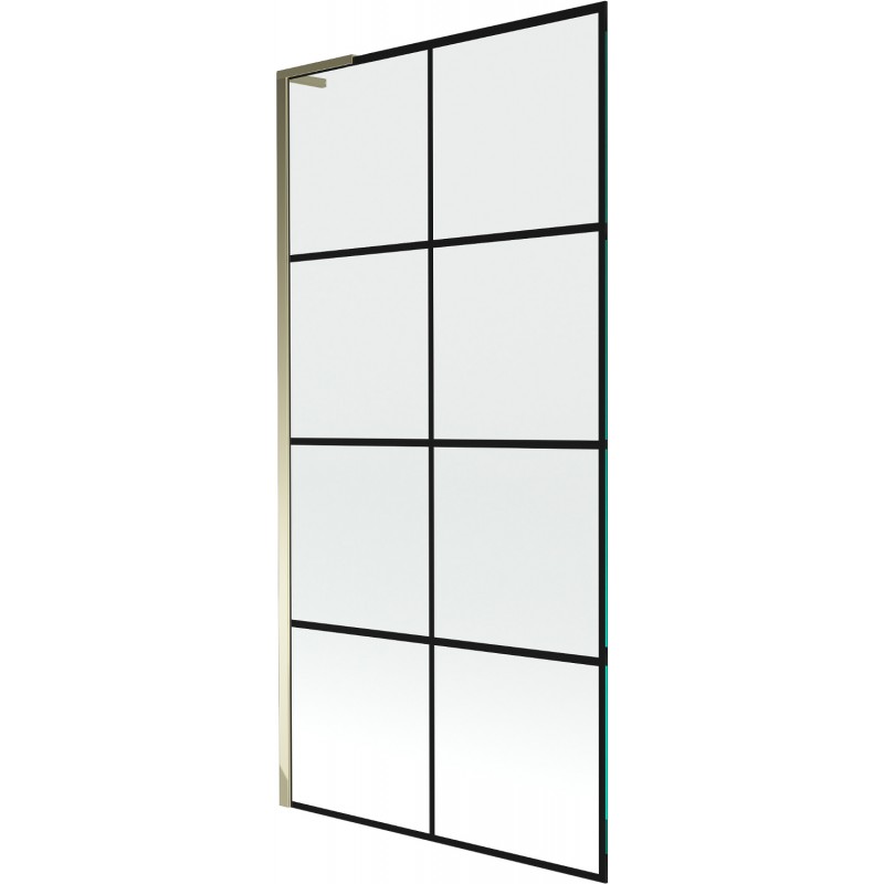 Mexen Next L Badewannenabtrennung einflügelig 90 x 150 cm, schwarzes Gitter, gold - 895-090-000-03-77-50