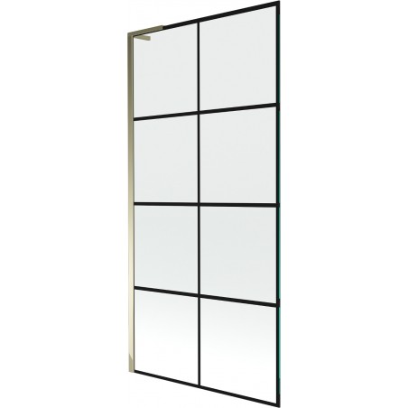 Mexen Next L parawan nawannowy 1-skrzydłowy 90 x 150 cm, czarna kratka, złoty - 895-090-000-03-77-50