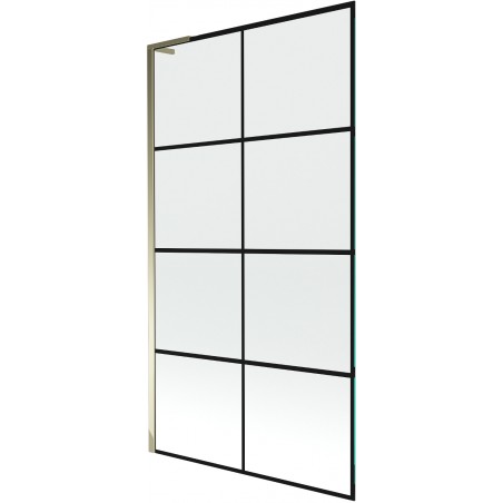 Mexen Next L 1-ovinen suihkuseinä 100 x 150 cm, musta ruudukko, kultainen - 895-100-000-03-77-50