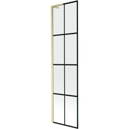 Mexen Next L parawan nawannowy 1-skrzydłowy 50 x 150 cm, czarna kratka, złoty szczotkowany - 895-050-000-03-77-55