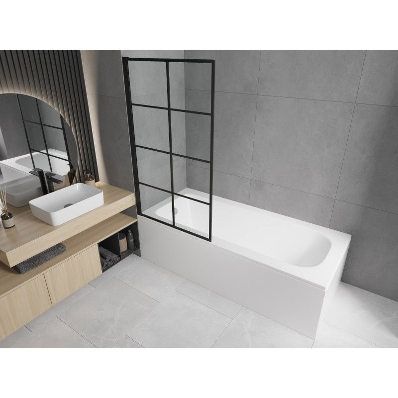 Mexen Vega Rektangulärt badkar 150 x 70 cm med panel och 1-dörrs skärm 70 cm, svart mönster fix - 550115070X9307007077
