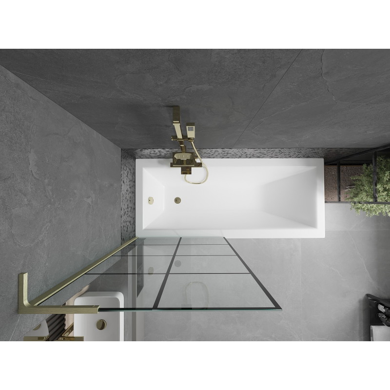 Mexen Next L 1-wing Bath Screen 80 x 150 cm, Black Grid, Brushed Gold - 895-080-000-03-77-55