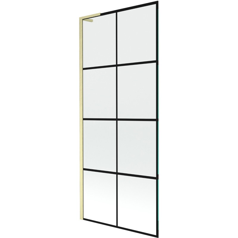 Mexen Next L 1-wing Bath Screen 80 x 150 cm, Black Grid, Brushed Gold - 895-080-000-03-77-55