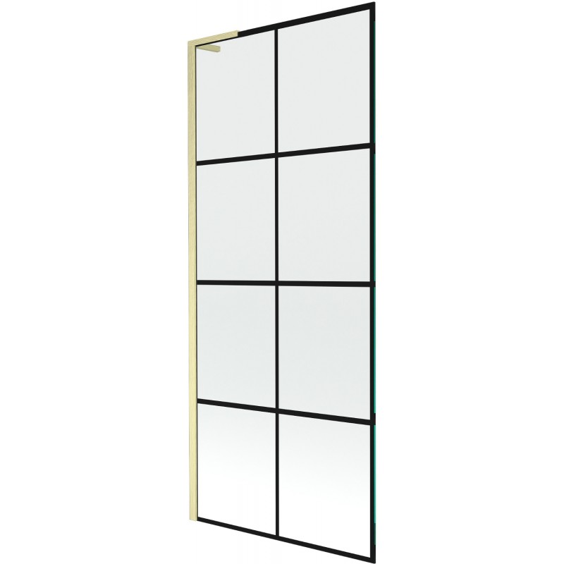 Mexen Next L parawan nawannowy 1-skrzydłowy 80 x 150 cm, czarna kratka, złoty szczotkowany - 895-080-000-03-77-55