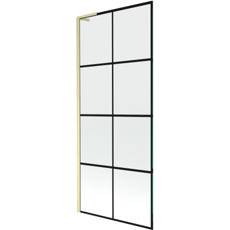 Mexen Next L yhden siiven suihkuseinä 80 x 150 cm, musta ruudukko, harjattu kulta - 895-080-000-03-77-55