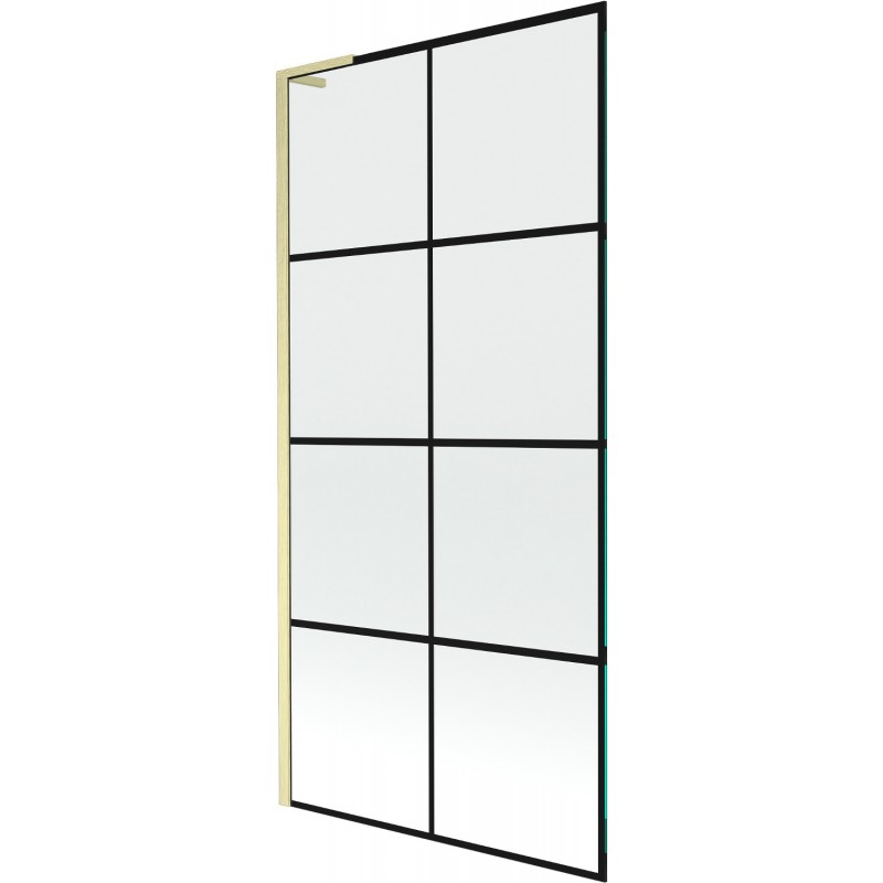Mexen Next L Badewannenabtrennung 1-flügelig 90 x 150 cm, schwarzes Muster, gebürstetes Gold - 895-090-000-03-77-55