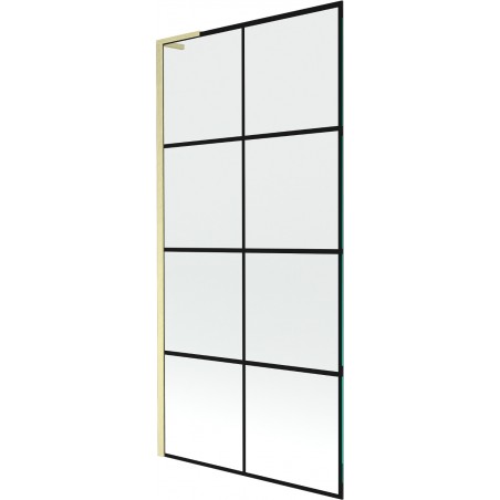 Mexen Next L Badewannenabtrennung 1-flügelig 90 x 150 cm, schwarzes Muster, gebürstetes Gold - 895-090-000-03-77-55