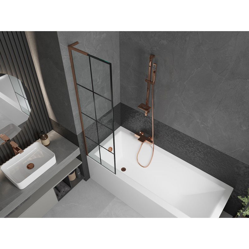 Mexen Next L Bath Screen 1-Panel 50 x 150 cm, Black Grid, Rose Gold - 895-050-000-03-77-60
