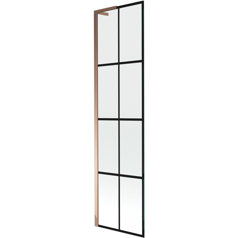 Mexen Next L parawan nawannowy 1-skrzydłowy 50 x 150 cm, czarna kratka, różowe złoto - 895-050-000-03-77-60