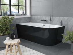 Mexen Mia freistehende linksseitige Badewanne 150 x 75 cm, weiß/schwarz, Überlauf chrom - 52691507575L-01