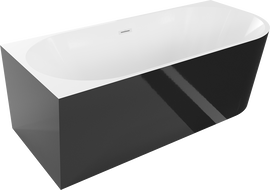 Mexen Mia freistehende Eckbadewanne links 150 x 75 cm, weiß/schwarz, Überlauf weiß - 52691507575L-20