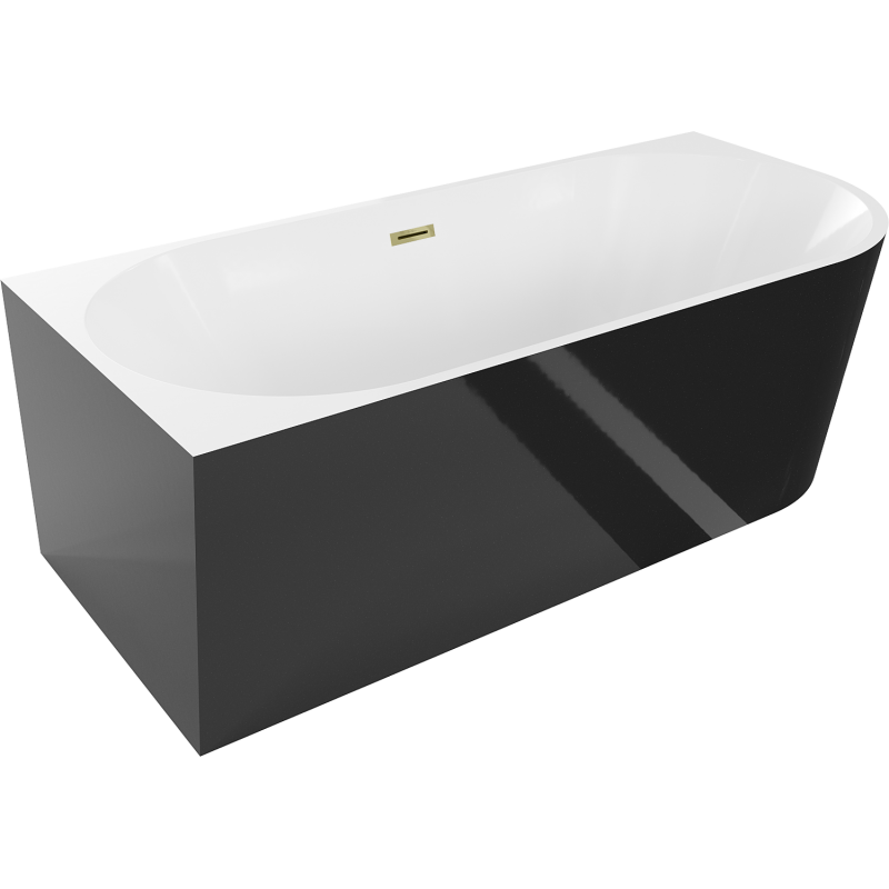Mexen Mia freestanding corner bathtub left 150 x 75 cm, white/black, gold overflow - 52691507575L-50