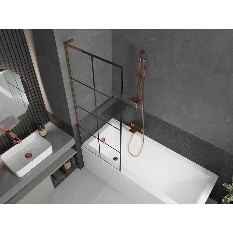 Mexen Next L vanniparavann 1-osaline 70 x 150 cm, must ruudustik, roosa kuld - 895-070-000-03-77-60