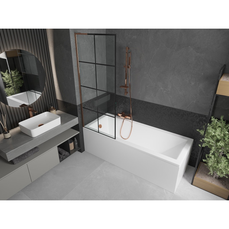 Mexen Next L vanniparavann 1-osaline 70 x 150 cm, must ruudustik, roosa kuld - 895-070-000-03-77-60