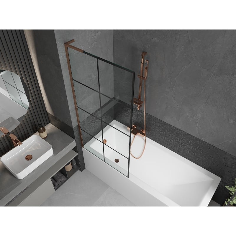 Mexen Next L Bath Screen 1-Panel 80 x 150 cm, Black Grid, Rose Gold - 895-080-000-03-77-60