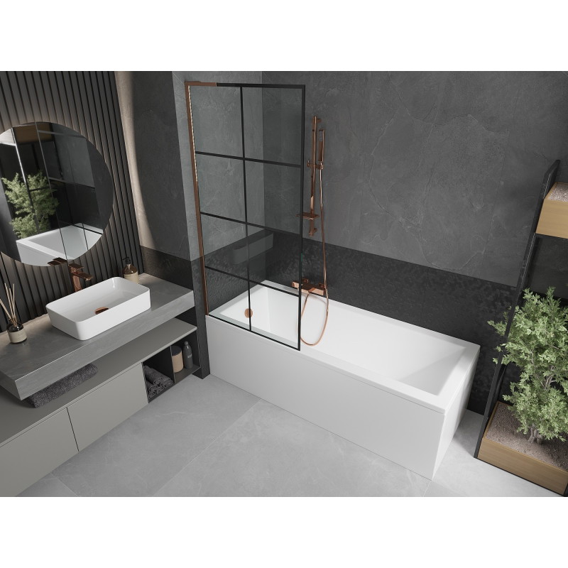 Mexen Next L vannitoa vahesein, 1-osaline, 80 x 150 cm, must ruudustik, roosa kuld - 895-080-000-03-77-60