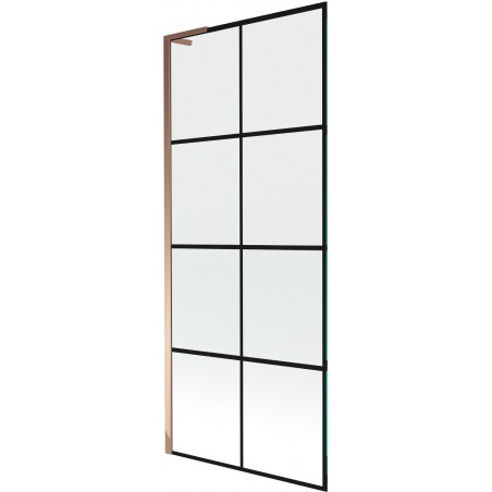 Mexen Next L Badewannenwand 1-flügelig 80 x 150 cm, schwarzes Muster, Roségold - 895-080-000-03-77-60