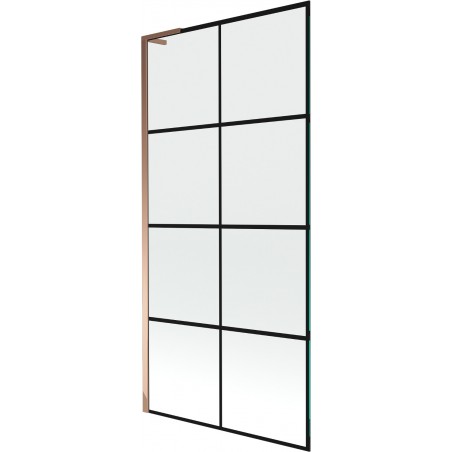 Mexen Next L badwand 1-vleugelig 90 x 150 cm, zwart raster, roze goud - 895-090-000-03-77-60