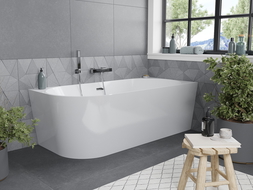Mexen Mia vrijstaande hoekbad rechts 150 x 75 cm, wit, overloop chroom - 52691507500P-01