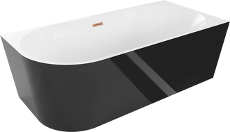 Mexen Mia vasca da bagno freestanding angolare destra 150 x 75 cm, bianca/nera, troppo pieno rame spazzolato - 52691507575P-65