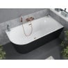 Mexen Mia Eckbadewanne freistehend rechts 150 x 75 cm, weiß/schwarz, Abfluss aus gebürstetem Kupfer - 52691507575P-65