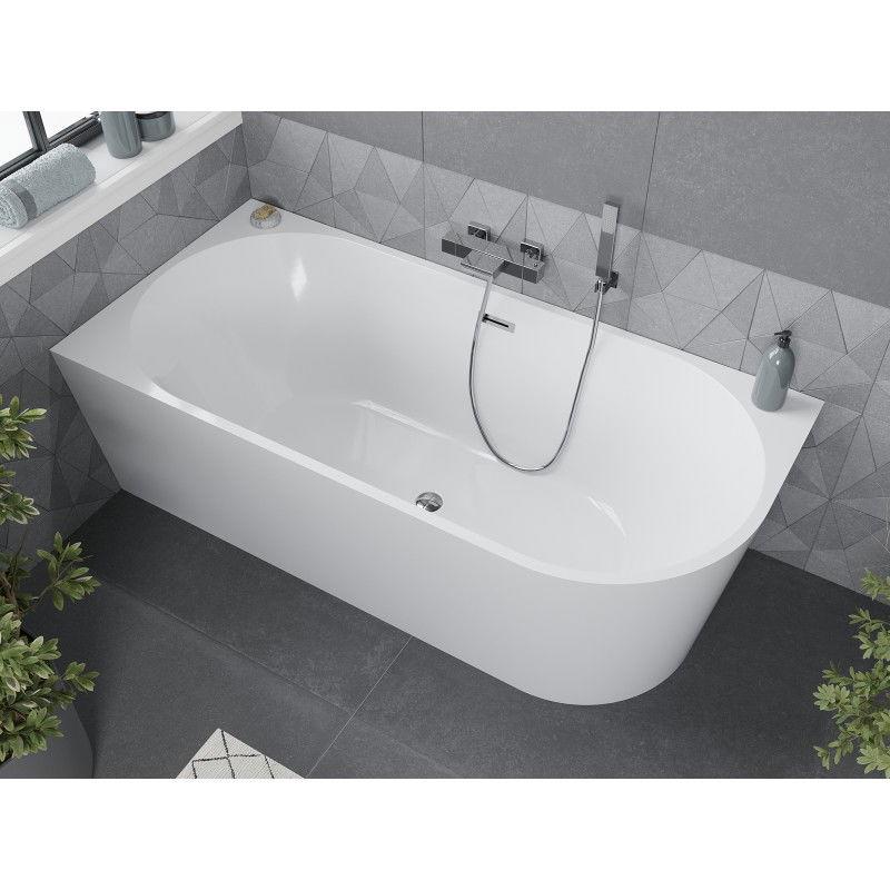 Mexen Mia vasca da bagno freestanding angolare sinistra 160 x 75 cm, bianca, troppopieno cromato - 52691607500L-01