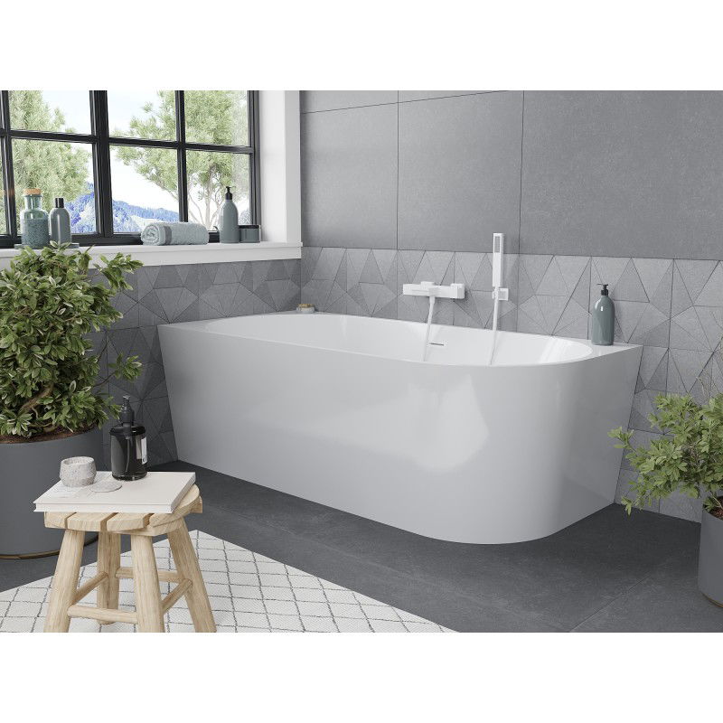 Mexen Mia freestanding corner left bathtub 160 x 75 cm, white, white overflow - 52691607500L-20