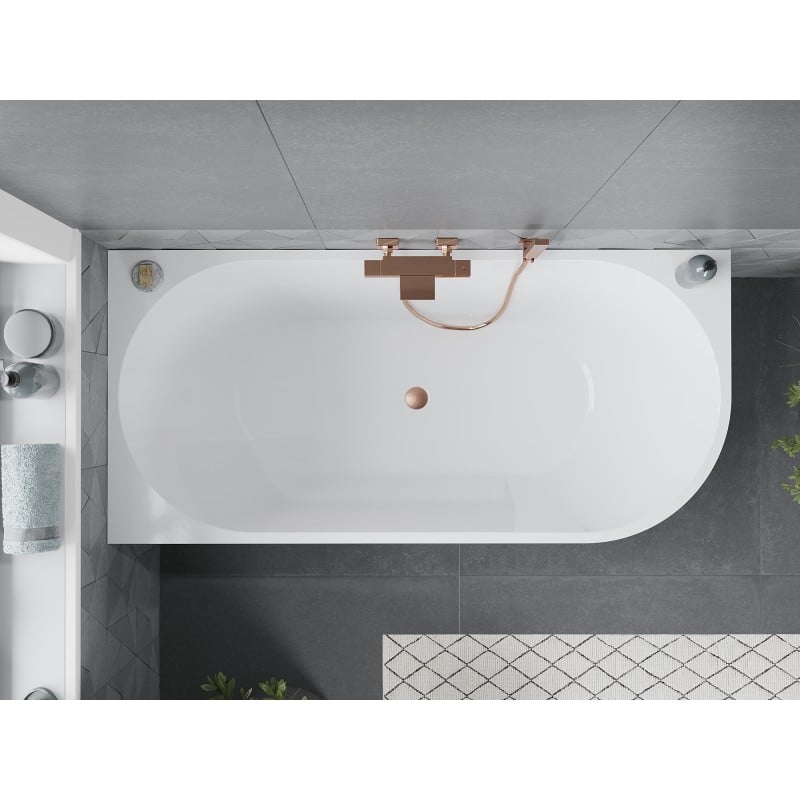 Mexen Mia freestanding corner bathtub left 160 x 75 cm, white, brushed copper overflow - 52691607500L-65