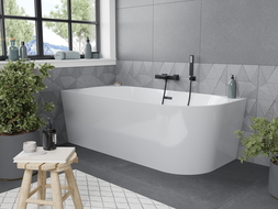 Mexen Mia vrijstaande hoekbad links 160 x 75 cm, wit, zwarte overloop - 52691607500L-70
