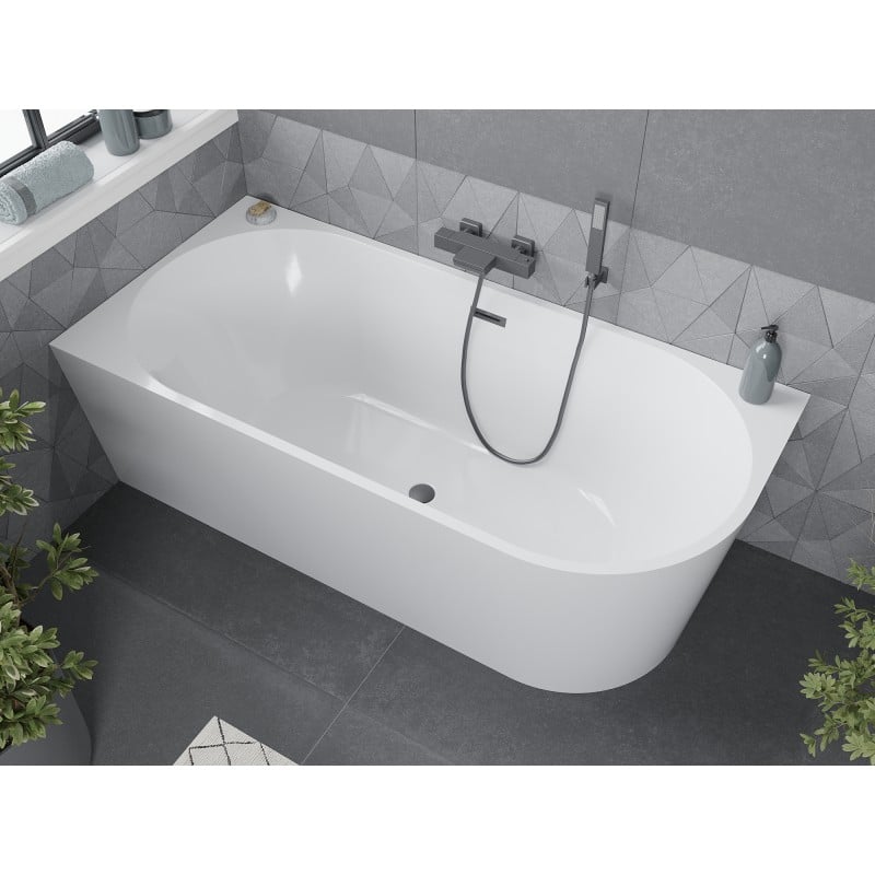 Mexen Mia freestanding corner left bathtub 160 x 75 cm, white, gun metal overflow - 52691607500L-95